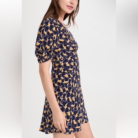 STAUD Mini Milla Dress in navy yellow abstract print size 2! - Picture 7 of 12